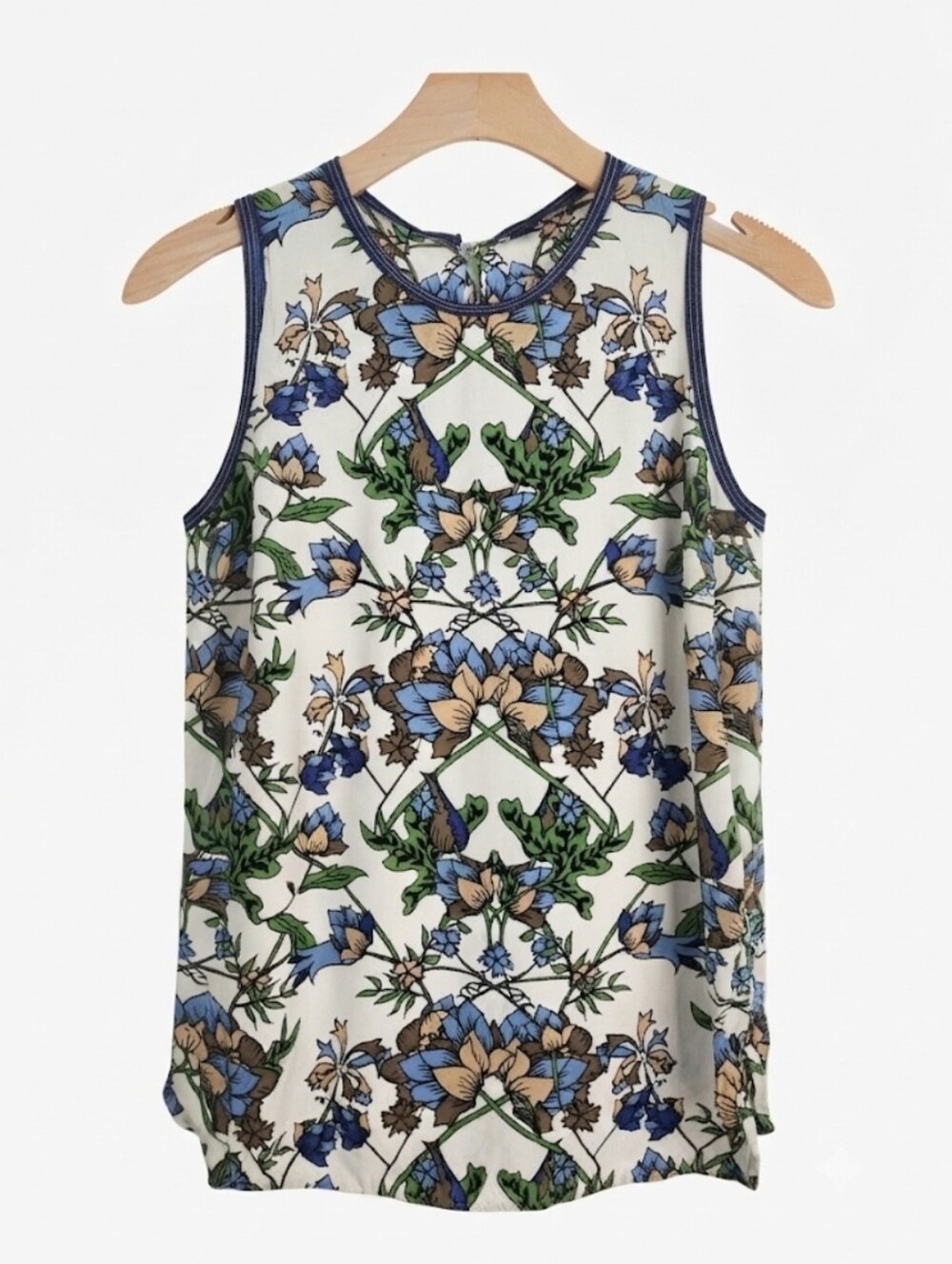 Massimo Dutti Floral Sleeveless Silk Camisole - Blue/Green Size 2